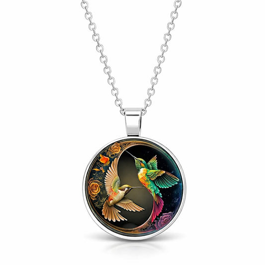 SUPAC Stunning Hummingbird Pendant Necklace - Two Humming Birds Searching for Flower - Fashionable Alloy Jewelry with Delicate Details - Birthday, Party, Gift Idea for Her