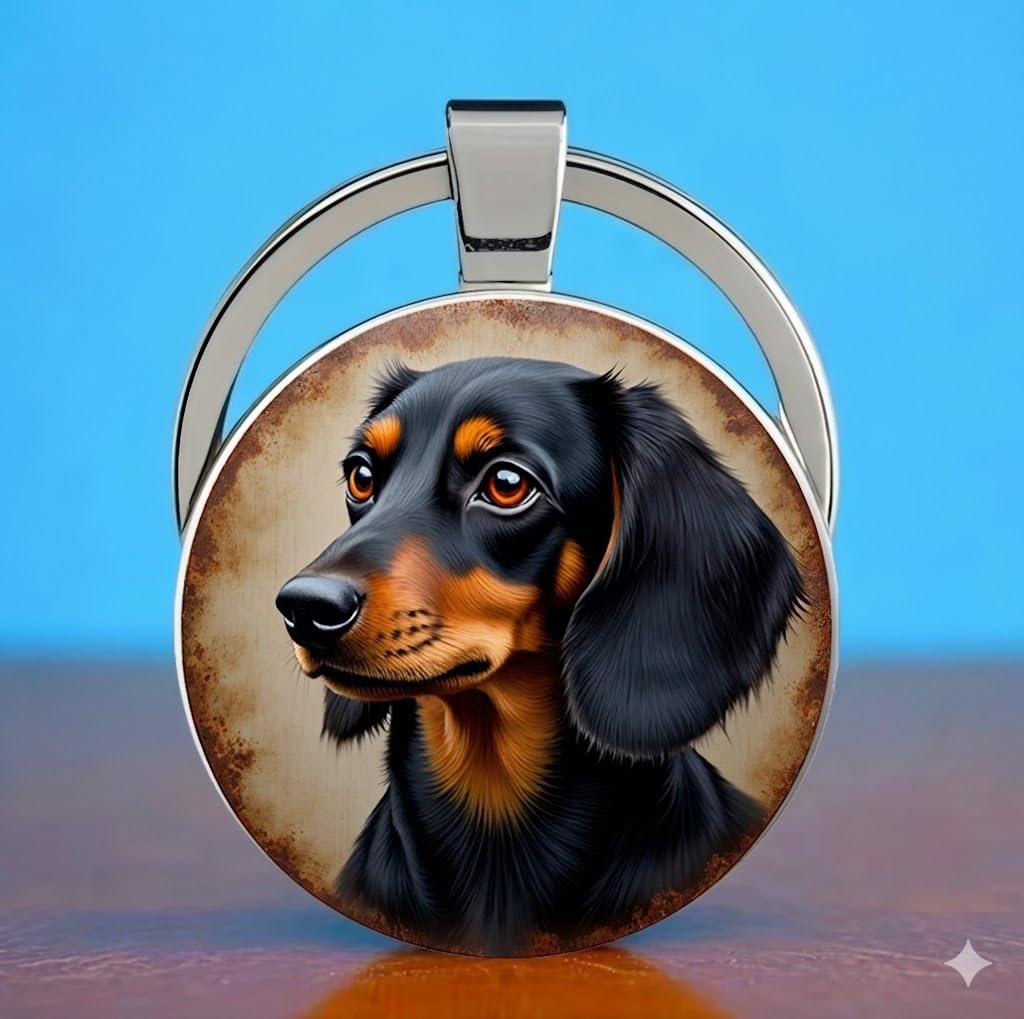 SUPAC Dog Lovers' Keychain, Different Puppy Breeds Portrait Round Glass Keychain, Silver Metal Frame, 1.06 Inch Diameter