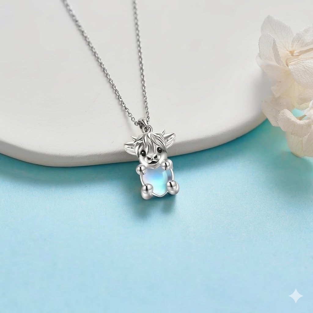 SUPAC Unique & Fashionable Cartoon Cow Necklace with Flower Pendant in White K