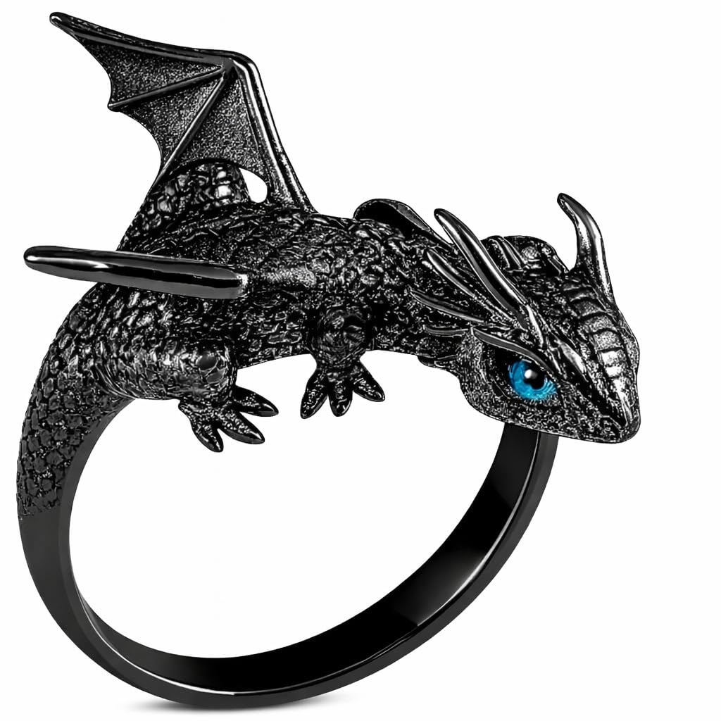 SUPAC Whimsical Silver Flying Dragon Ring - Unique Animal Shape Design, Adjustable Index Finger Ring for Men or Women, Cute Personality Statement Jewelry, Niche Fashion Accessory