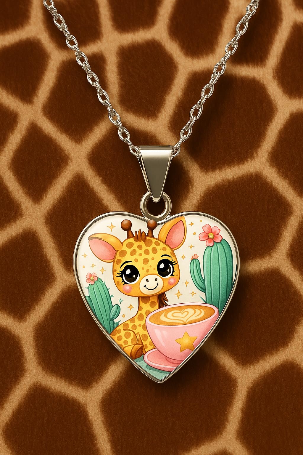 SUPAC Cute Exquisite Giraffe Animal Detail Heart Pendant Necklace, Stainless Steel Chain- Christmas, Birthday, or Party Gift For Women