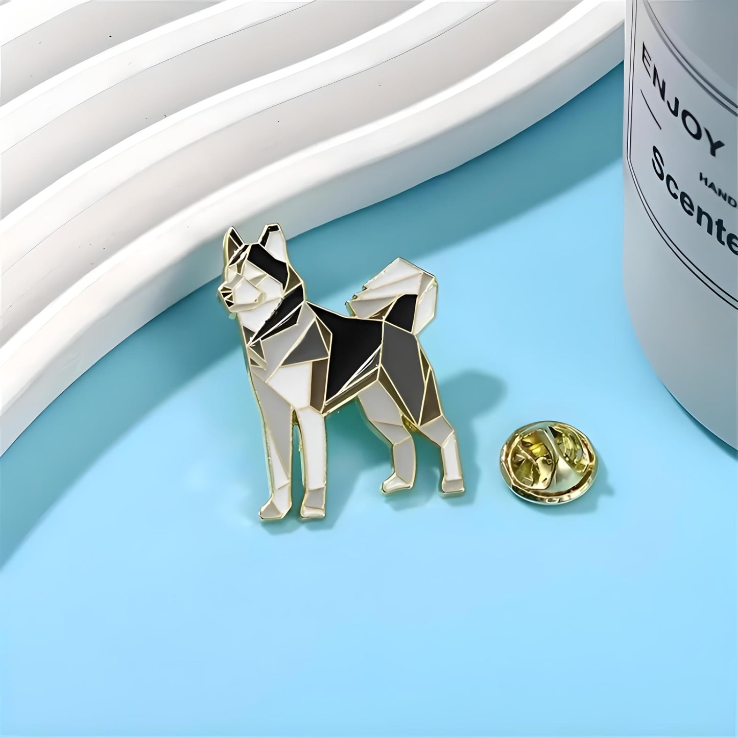 Dog Breed Pins - Geometric Australian Shepherd, Cat, Husky, Bernese Mountain Dog, Enamel Pin, Modern Art Design, White and Purple - Badge for Men