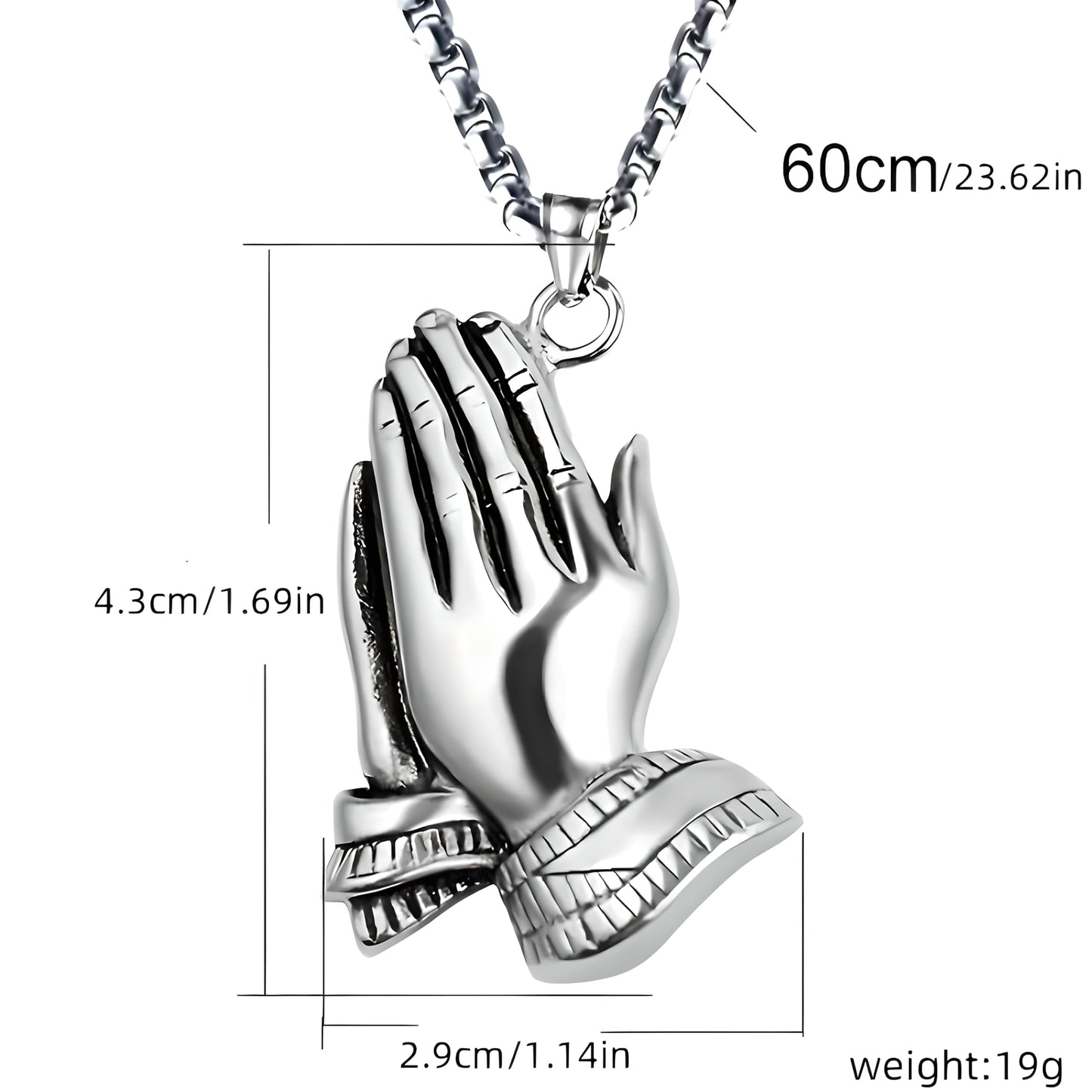 Exquisite Silver Prayer Hands Necklace - A Symbol of Faith, Elegance, and Spiritual Connection - 1pc Prayer Hands Stainless Steel Chain Pendant