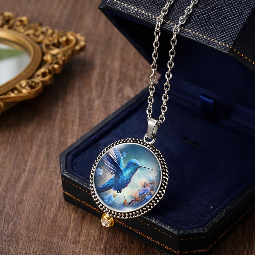 SUPAC Stunning Hummingbird Pendant Necklace - Two Humming Birds Searching for Flower - Fashionable Alloy Jewelry with Delicate Details - Birthday, Party, Gift Idea for Her