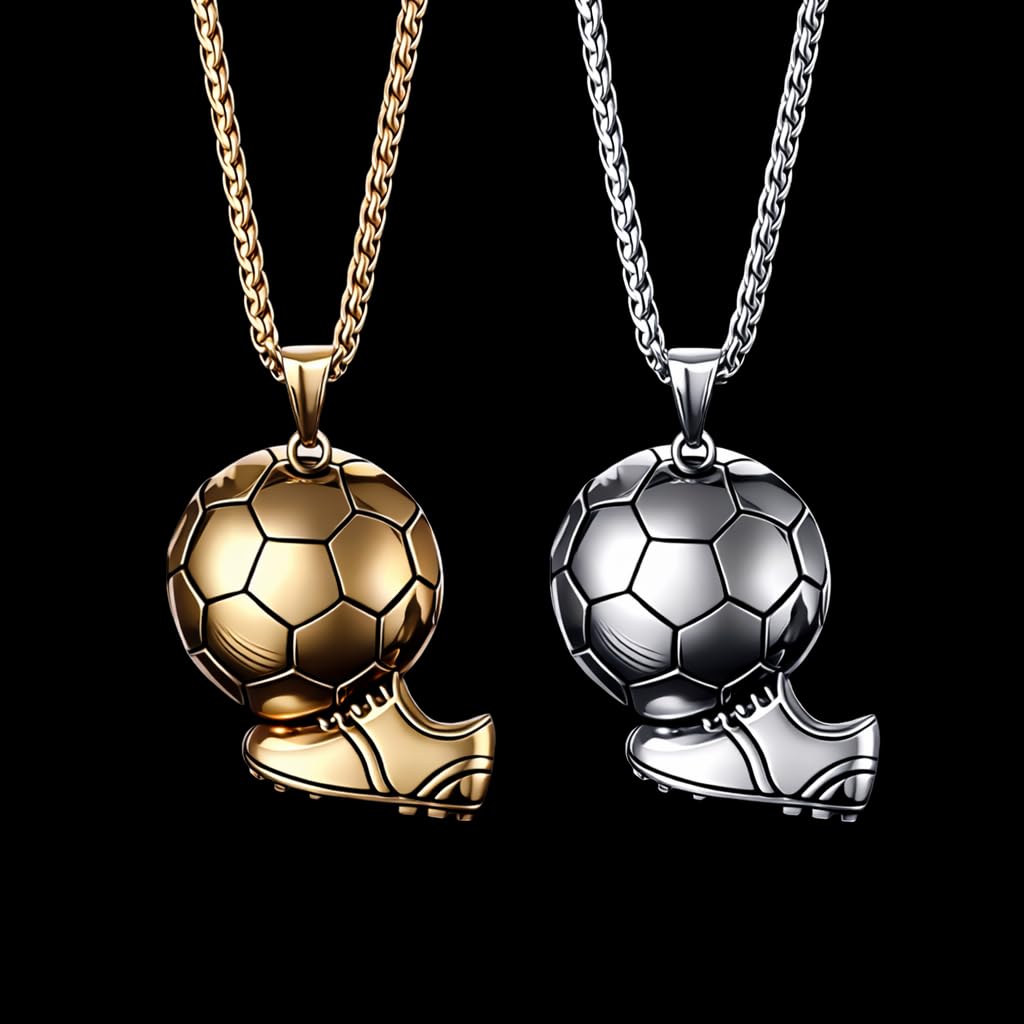 Soccer Cleats and Ball Silver or Gold Necklace – Show Your Love for the Beautiful Game!", - Score Style Points On and Off the Field! Stainless Steel Soccer Fan Pendant - Hip-Hop Street Style Necklace, Durable & Fashion-Forward SUPAC