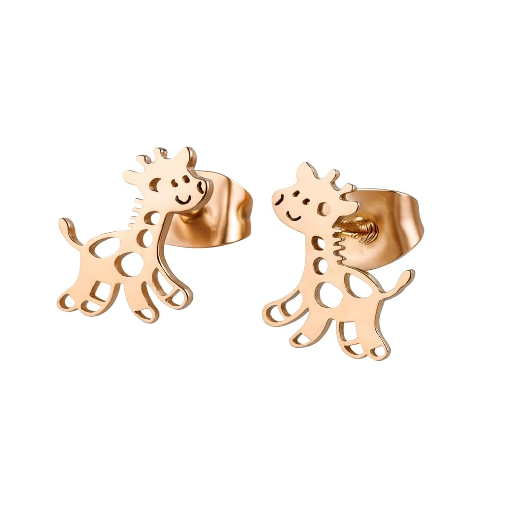 Cute Giraffe Stud Earrings, Black, Silver, Rose Gold, and Gold Options, Stainless Steel, Animal Design - Gift for Giraffe Lovers