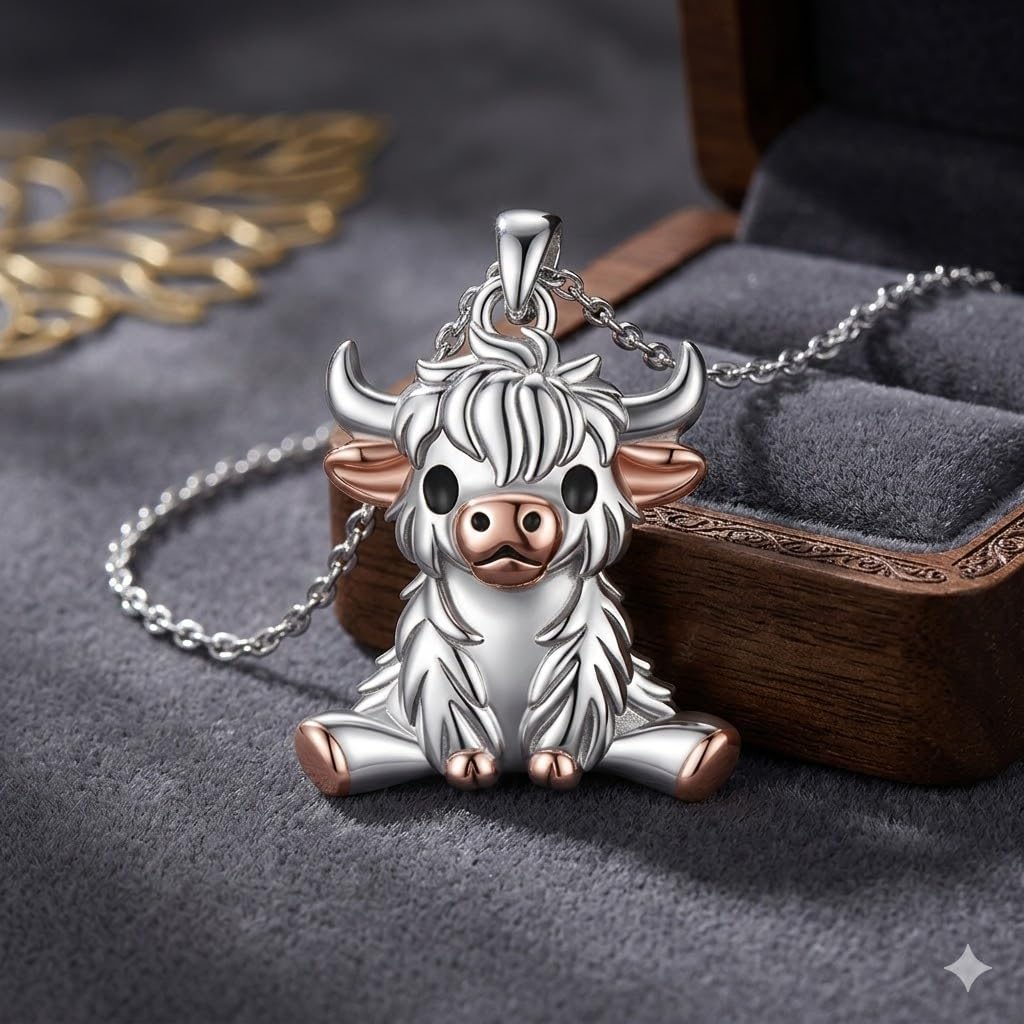 SUPAC Unique & Fashionable Cartoon Cow Necklace with Flower Pendant in White K