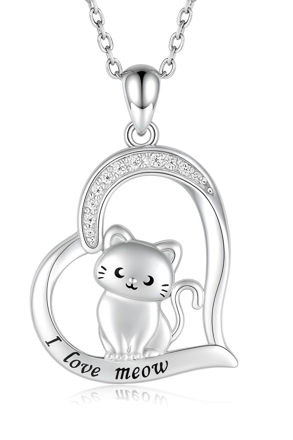 Stainless Steel Cat Moon Heart Star Flower Necklace with Crystal Pendant, 8 Designs - Cute Heart Necklace, With Black Cats, Charming in Rose Gold - Stylish Gift for Women & Party Accessory (Kitten)