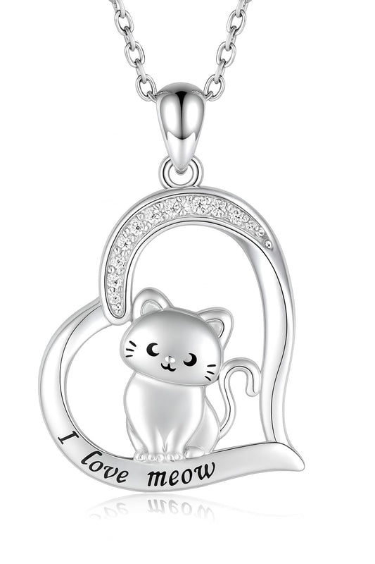 Stainless Steel Cat Moon Heart Star Flower Necklace with Crystal Pendant, 8 Designs - Cute Heart Necklace, With Black Cats, Charming in Rose Gold - Stylish Gift for Women & Party Accessory (Kitten)