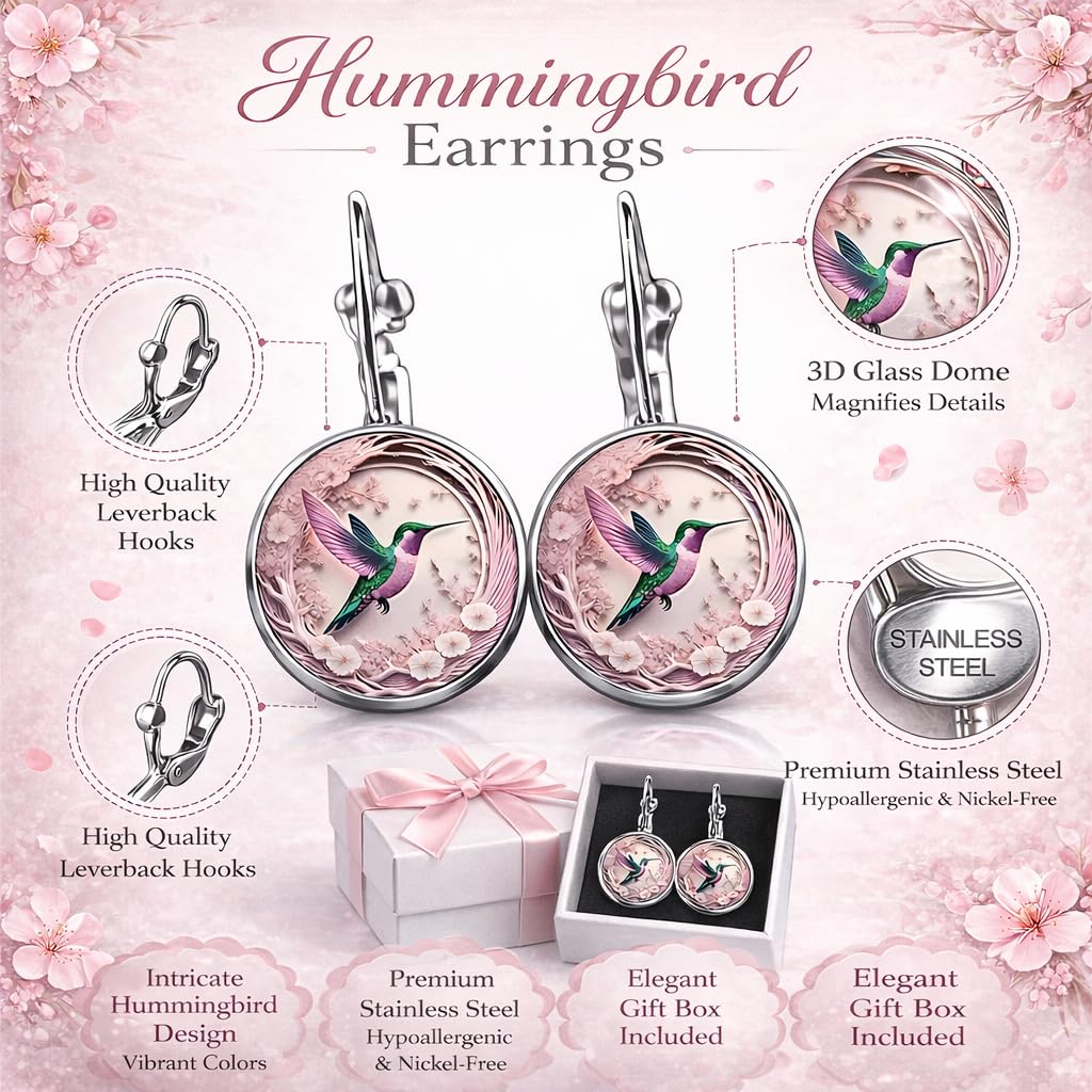 SUPAC Stunning Hummingbird Pendant Necklace - Two Humming Birds Searching for Flower - Fashionable Alloy Jewelry with Delicate Details - Birthday, Party, Gift Idea for Her