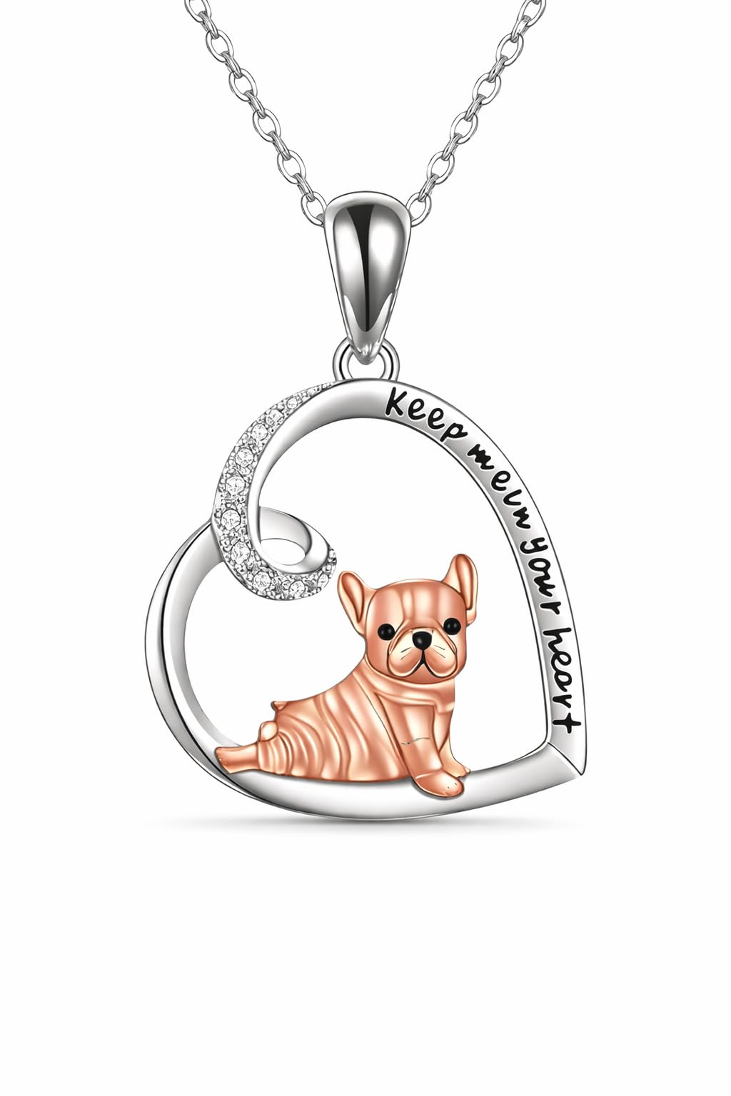 SUPAC Dog Breeds Necklace, German Shepherd, Labrador Retriever, Heart Pendant Necklace, Black and Gold, Crystal Paw Print Design, Dog Lovers Gift