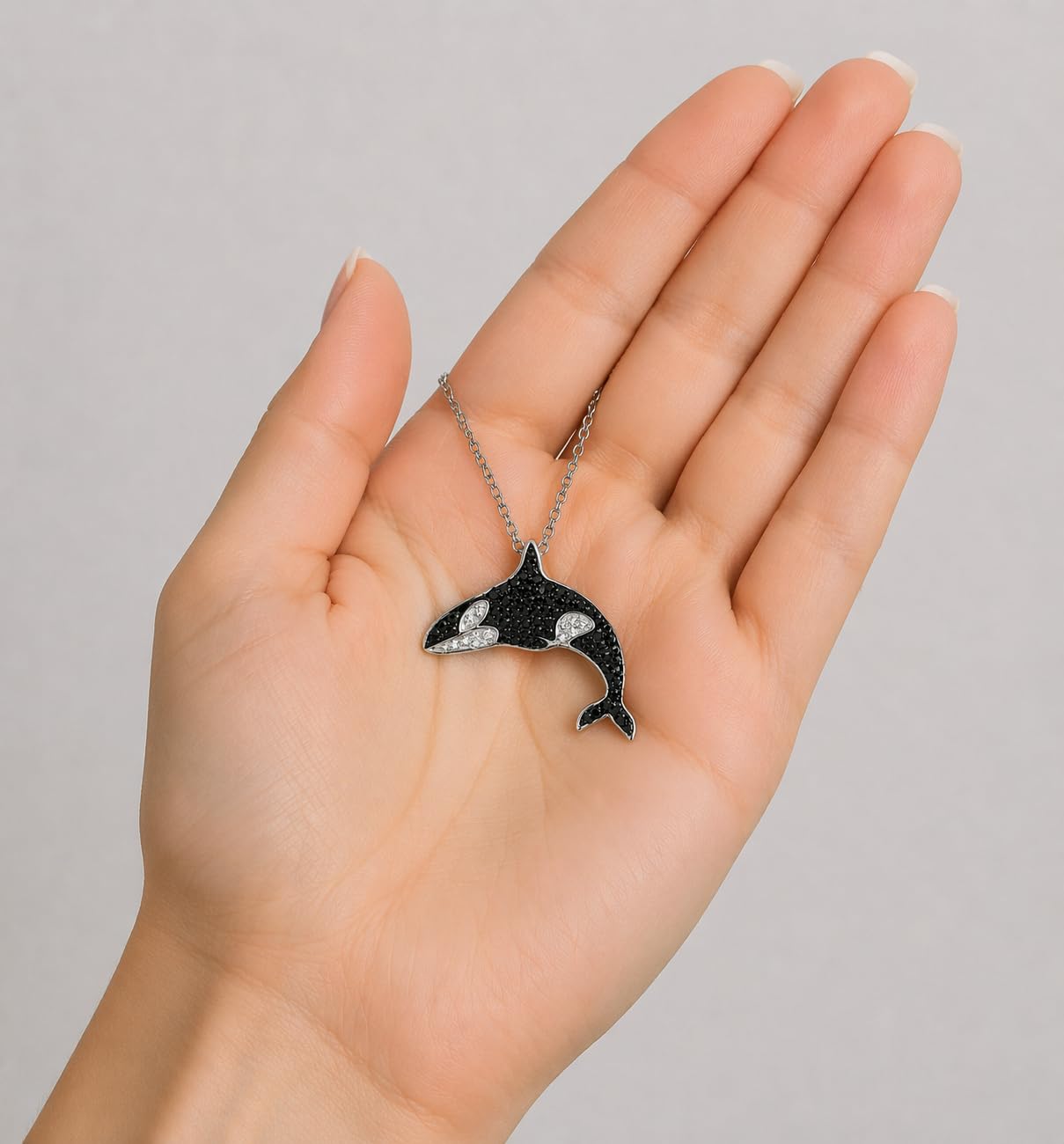 SUPAC Stainless Steel Silver Killer Whale Orca Whale Pendant Necklace, Black and Silver, Shamu Gift
