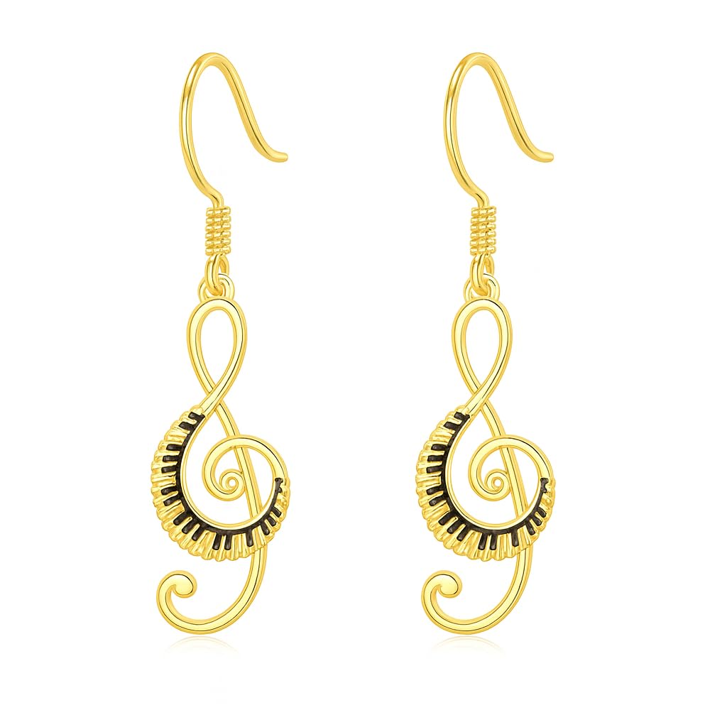 Musical Note Jewelry Set, 4-Piece Silver Treble Clef Design, Necklace Bracelet Earrings Keychain