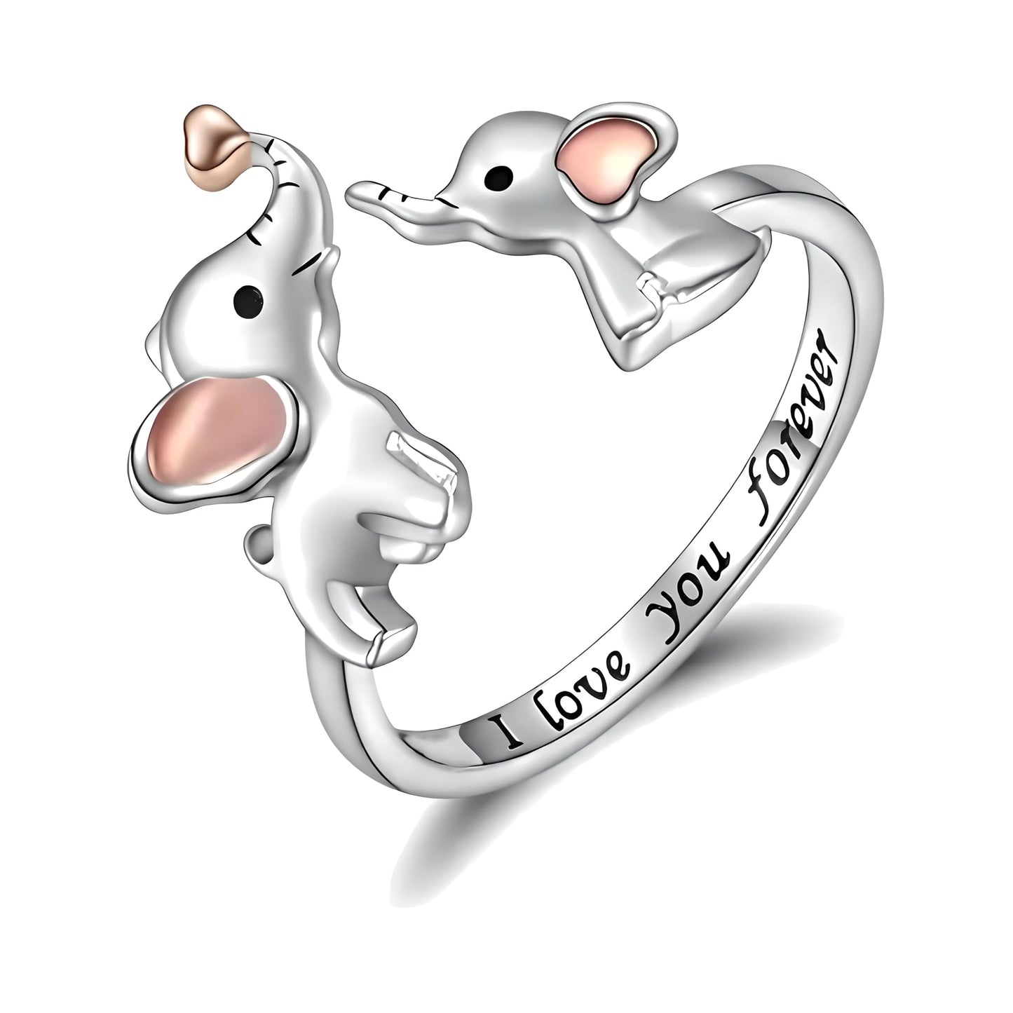 Silver Elephant Mom Daughter Adjustable Animal Ring Love Heart Animal Rings Jewelry Mother's Day Gifts for Women Wife Nana 9+ Variaitons