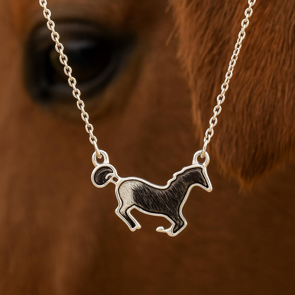 SUPAC Western Farm Animal Pendant Necklace, Cow, Horse, Goat, and Pig Hide - Silver Chain, 15.35 inch + 1.97 inch Extension