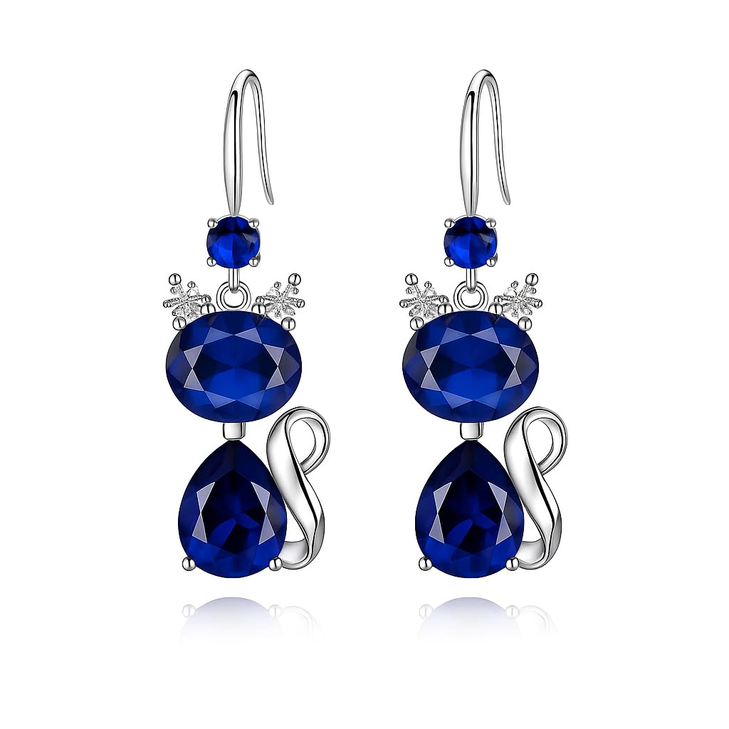 Crystal Cat Drop Earrings with Cubic Zirconia, Stainless Steel, Pink Blue Green Purple White Colors Available, 1.2cm Length