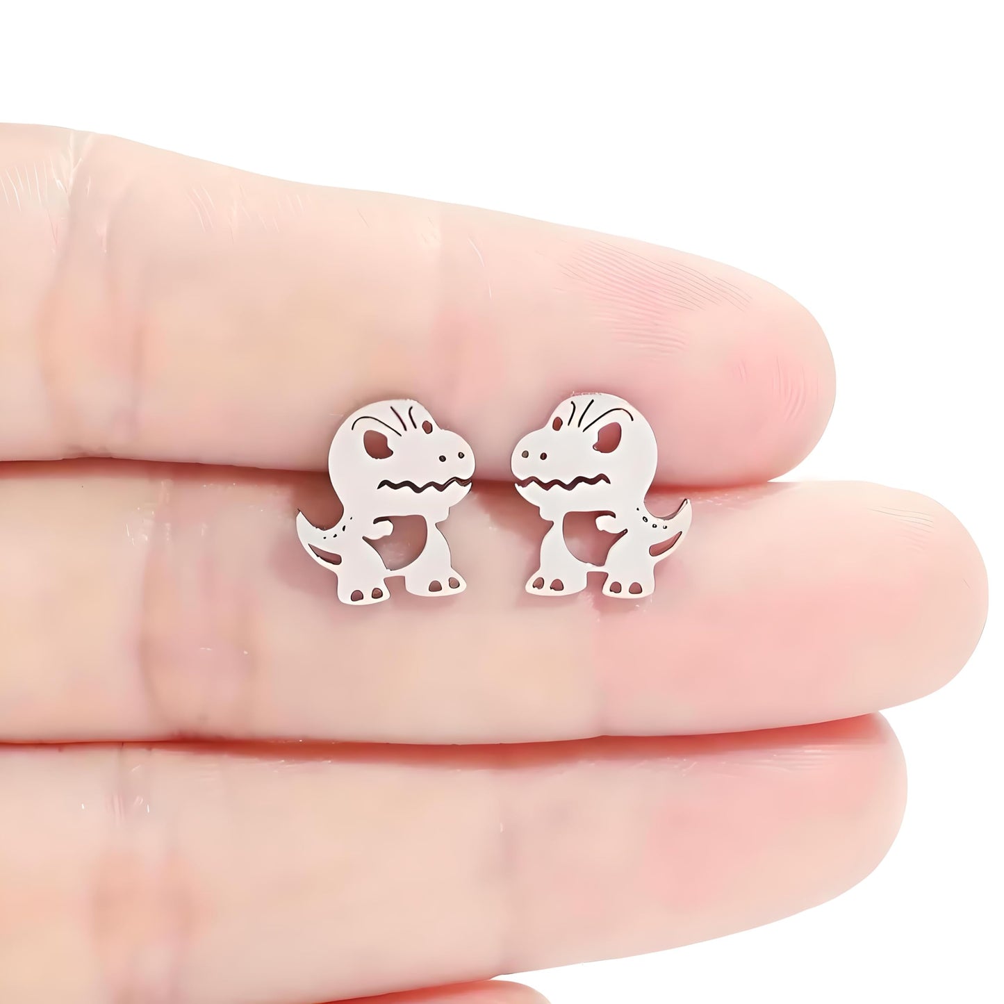 Cute Dinosaur T-Rex Stud Earrings, 3 Colors Set, Gold Silver Black