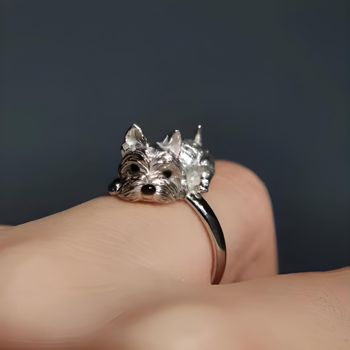 Adjustable Silver Dog Ring, Westie Terrier Design, Fashion Jewelry