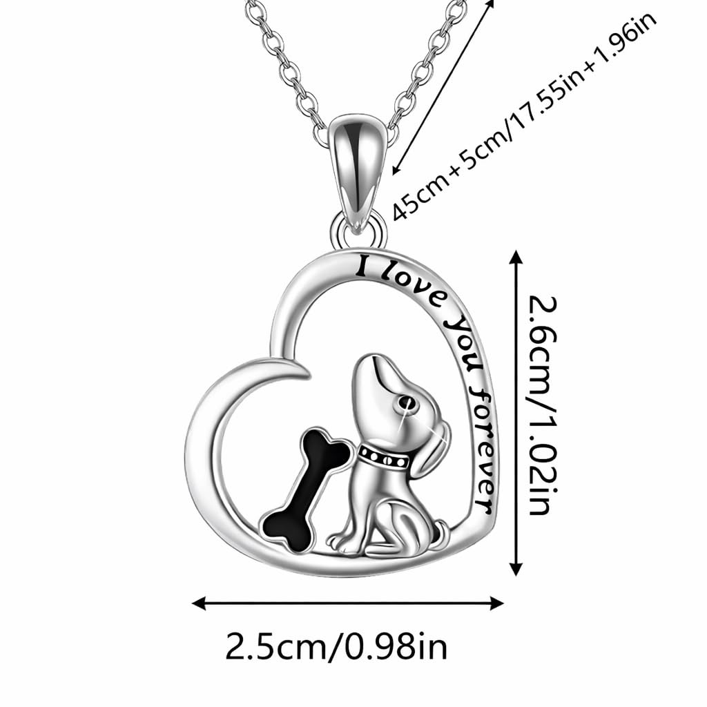 SUPAC Dog Breeds Necklace, German Shepherd, Labrador Retriever, Heart Pendant Necklace, Black and Gold, Crystal Paw Print Design, Dog Lovers Gift