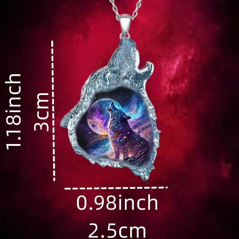 Wolf Howling Galaxy, Solar System, Snow Field, Pendant Necklace, Stainless Steel Chain - Christmas, Birthday, or Party Gift