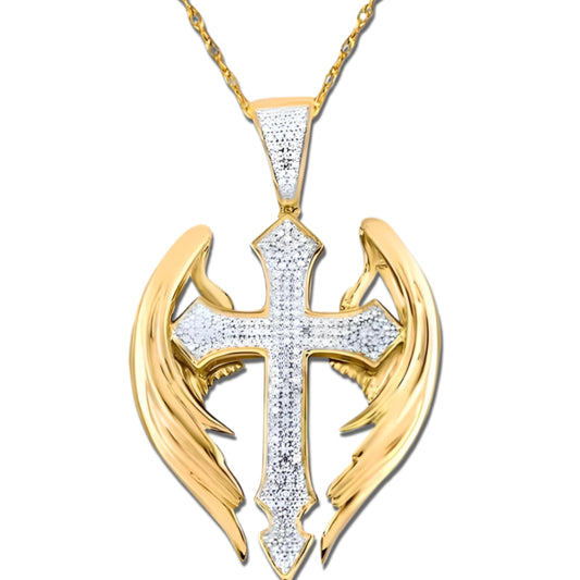 Exquisite Golden Angel Cross Pendant Necklace for Men - Elegant Religious Jewelry for Christmas, Birthday Gifts - Unique Faith Symbol with Durable Chain