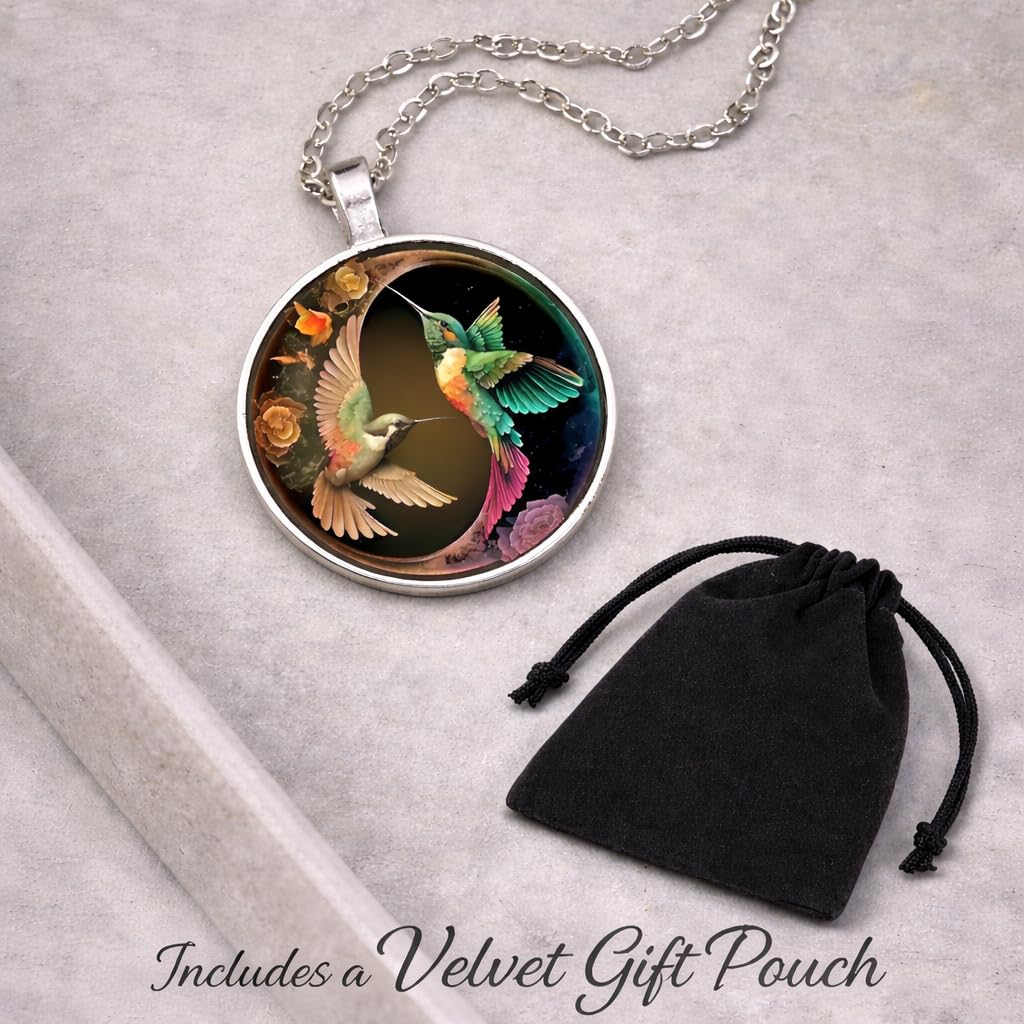 SUPAC Stunning Hummingbird Pendant Necklace - Two Humming Birds Searching for Flower - Fashionable Alloy Jewelry with Delicate Details - Birthday, Party, Gift Idea for Her