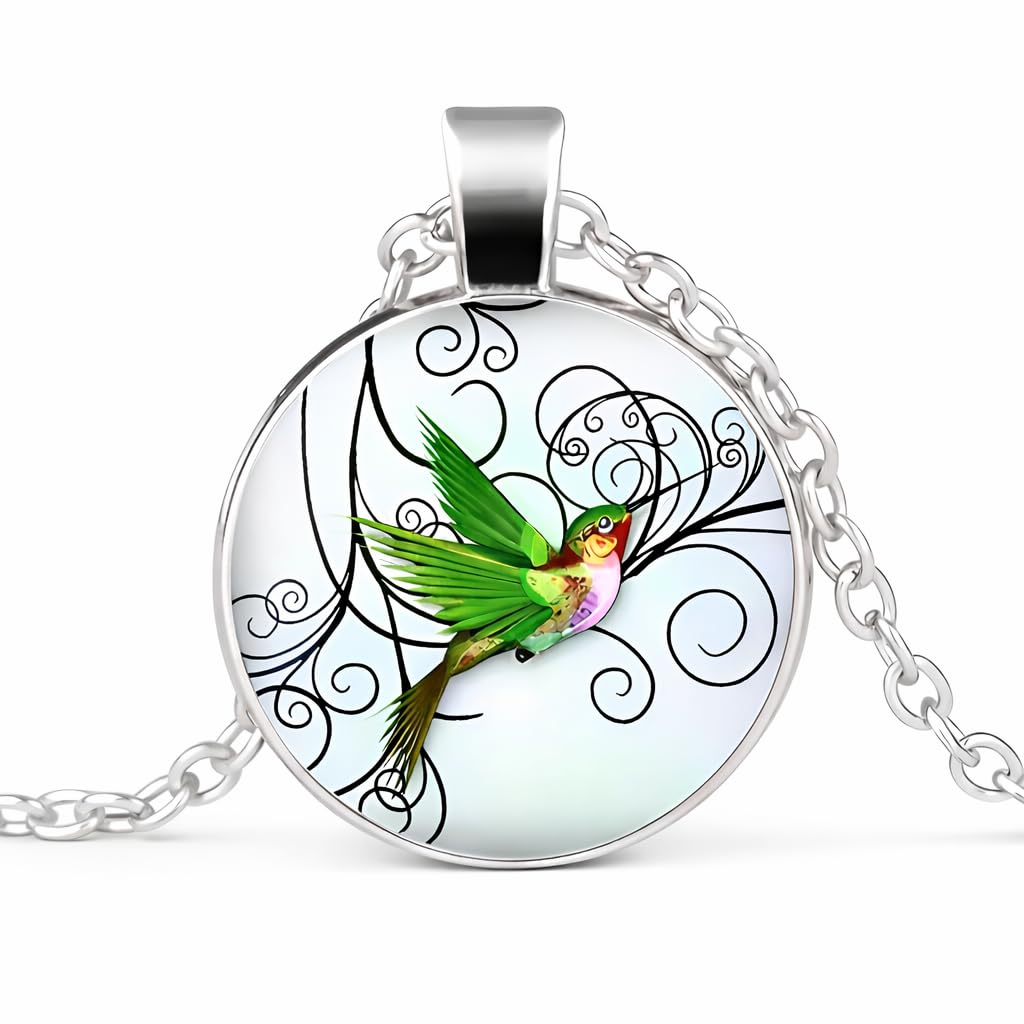 SUPAC Stunning Hummingbird Pendant Necklace - Two Humming Birds Searching for Flower - Fashionable Alloy Jewelry with Delicate Details - Birthday, Party, Gift Idea for Her