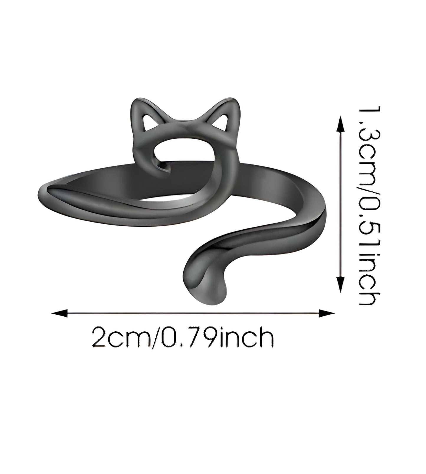 Adjustable Cat Ring, Black or Silver Options - 0.79 inch Width, Lovely Cats Animals Open Ring Jewelry for Women, Gift for Cat Lovers