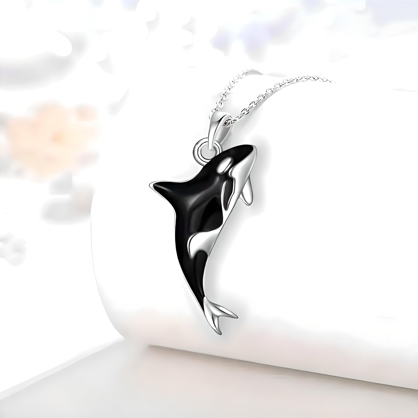 Stainless Steel Silver Killer Whale Orca Whale Pendant Necklace, Black and Silver, Shamu Gift