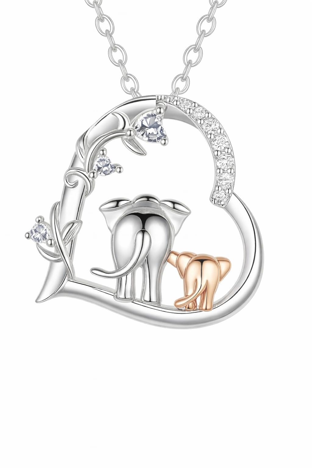 SUPAC Elephant Necklace, Silver Design - Elephant Lovers' Gift - Adjustable Vintage Elephant Ring with Turquoise Inlay – Unisex Boho Style Alloy Jewelry for Everyday & Party (Mother + Baby)