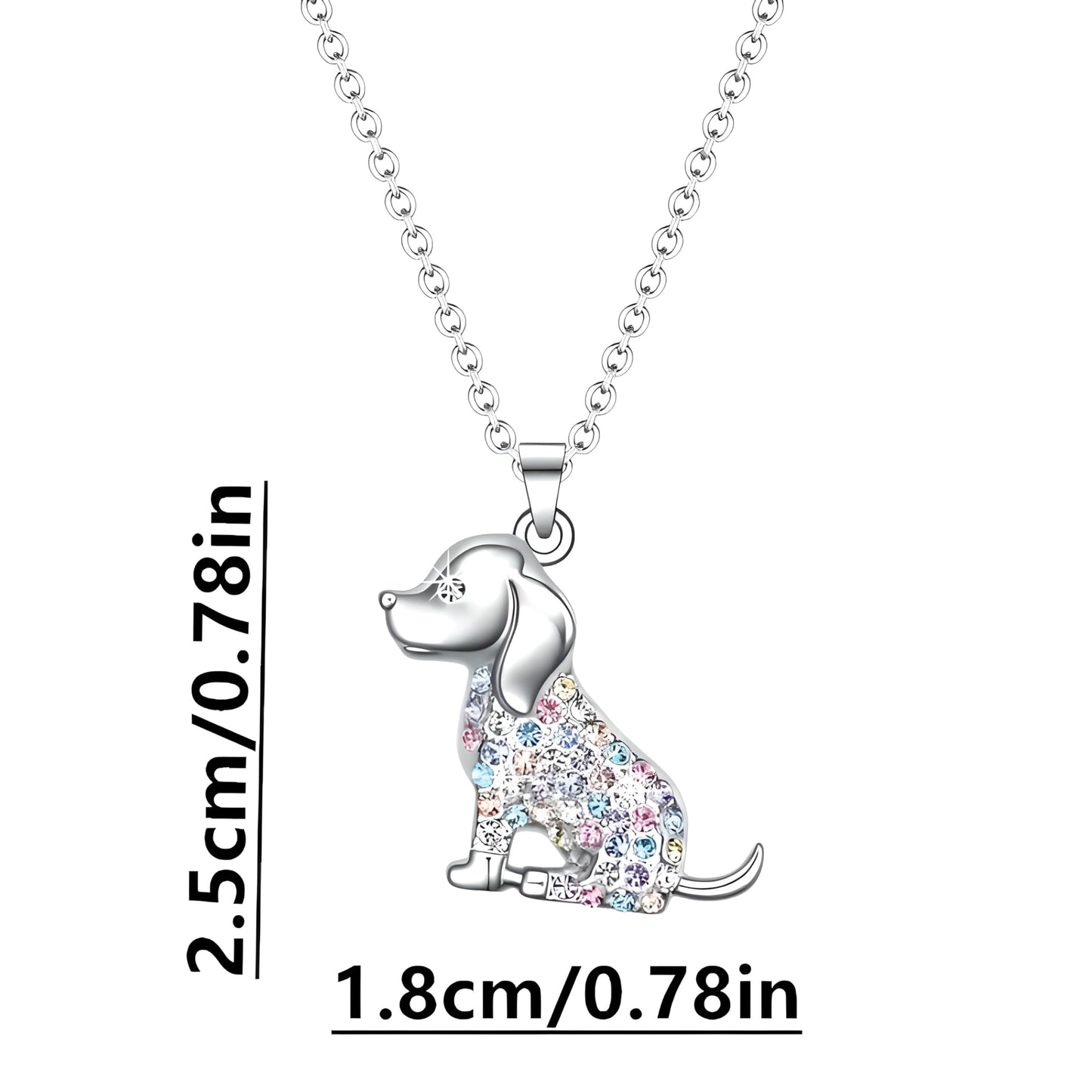 Sparkling Dog Pendant Necklace, Silver Chain, Multicolor Rhinestone Design - Birthday or Party Gift