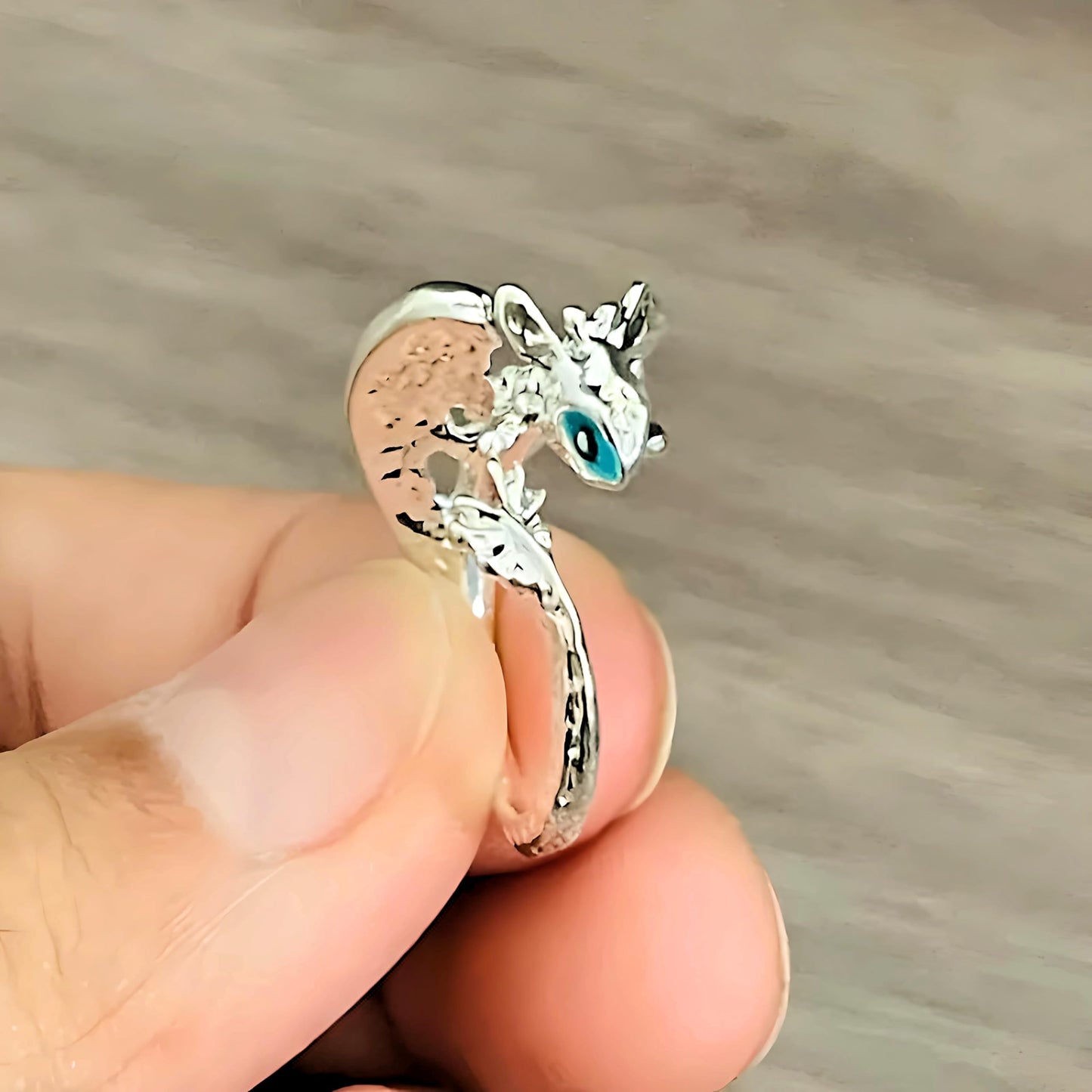 Whimsical Silver Flying Dragon Ring - Unique Animal Shape Design, Adjustable Index Finger Ring for Men or Women, Cute Personality Statement Jewelry, Niche Fashion Accessory