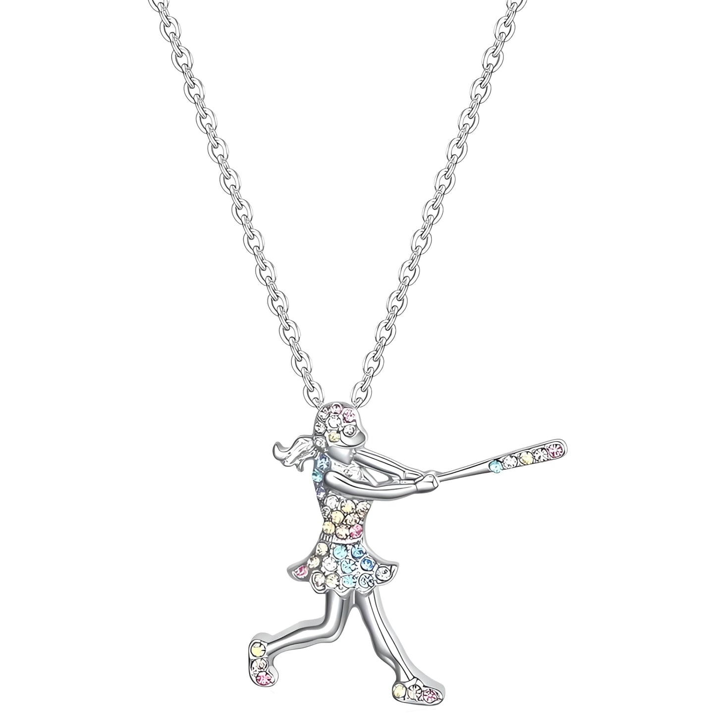 Sports Heart Necklace, 9 Different Sport Options: Basketball, Jumping Cheerleader, Gymnast, Softball, Volleyball, Ballet Ballerina, Runner, Sports Accessories Birthday Gift- Simulated Rainbow Diamonds, Christmas, Birthday or Party Gift