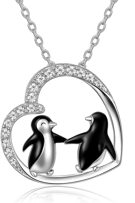SUPAC Happy Feet Dancing Penguin with Snowflake Pendant Necklace with Rhinestones, Gift for a Birthday or Christmas