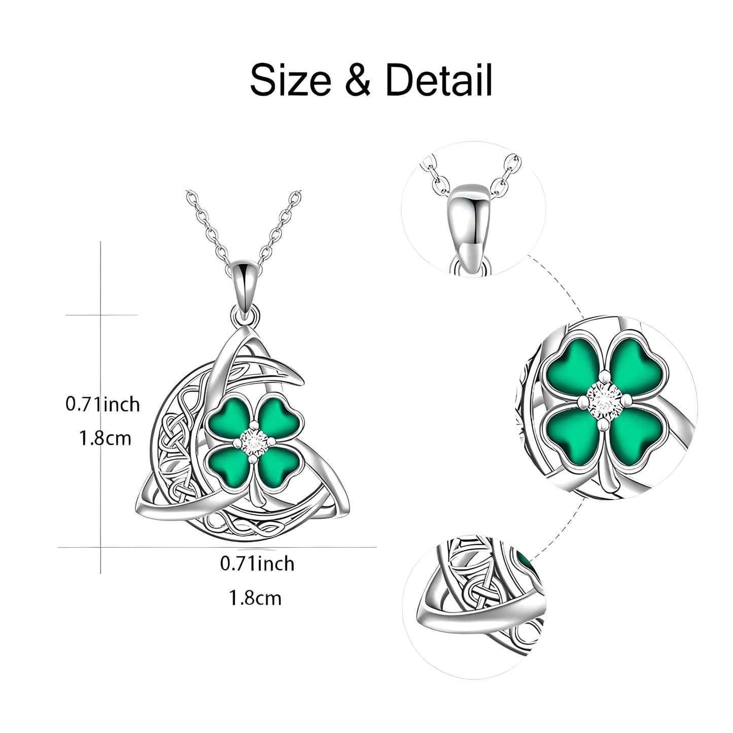 Celtic Trinity Knot Four Leaf Clover Necklace, Sterling Silver, Green Enamel
