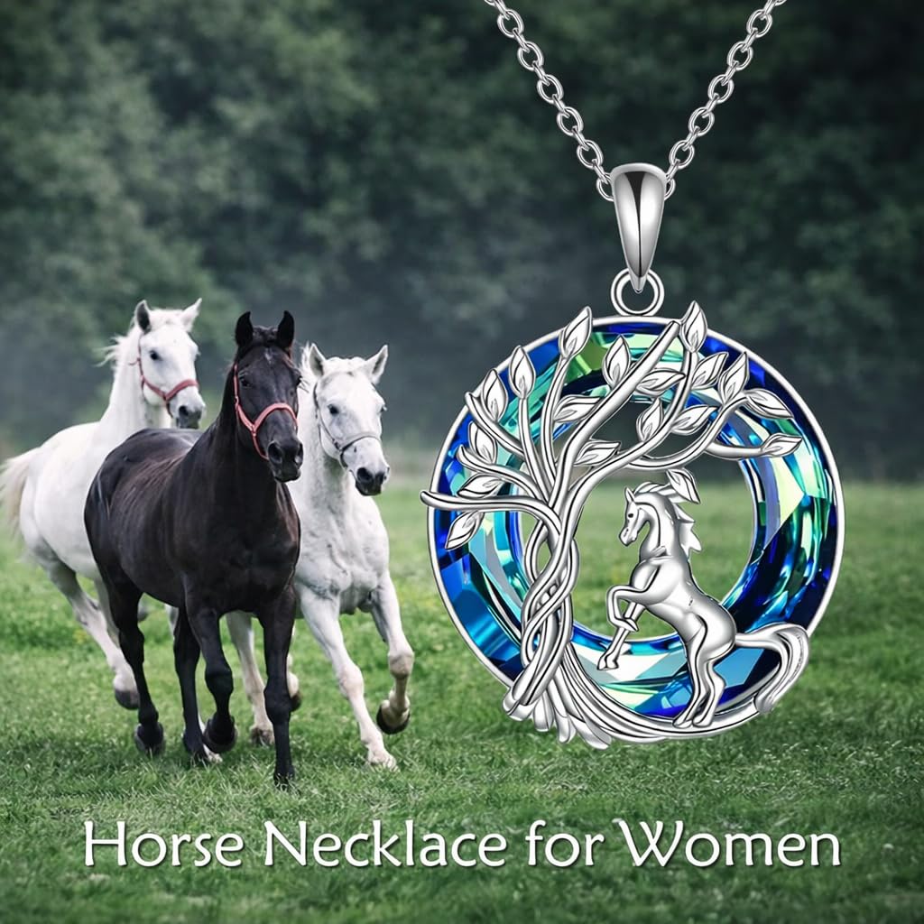 SUPAC Stainless Steel Horse Tree of Life Pendant Necklace, Blue Crystal, Women's Jewelry
