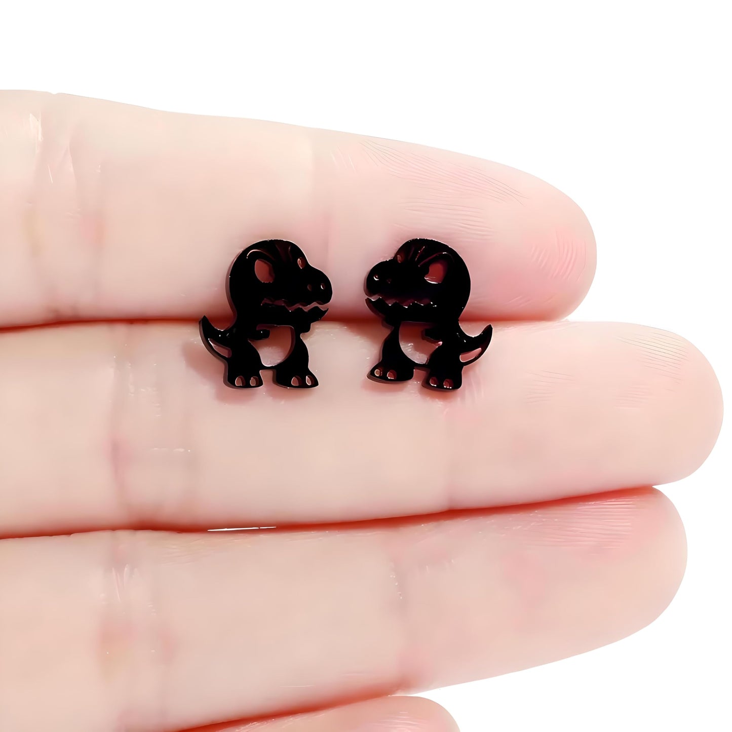 Cute Dinosaur T-Rex Stud Earrings, 3 Colors Set, Gold Silver Black