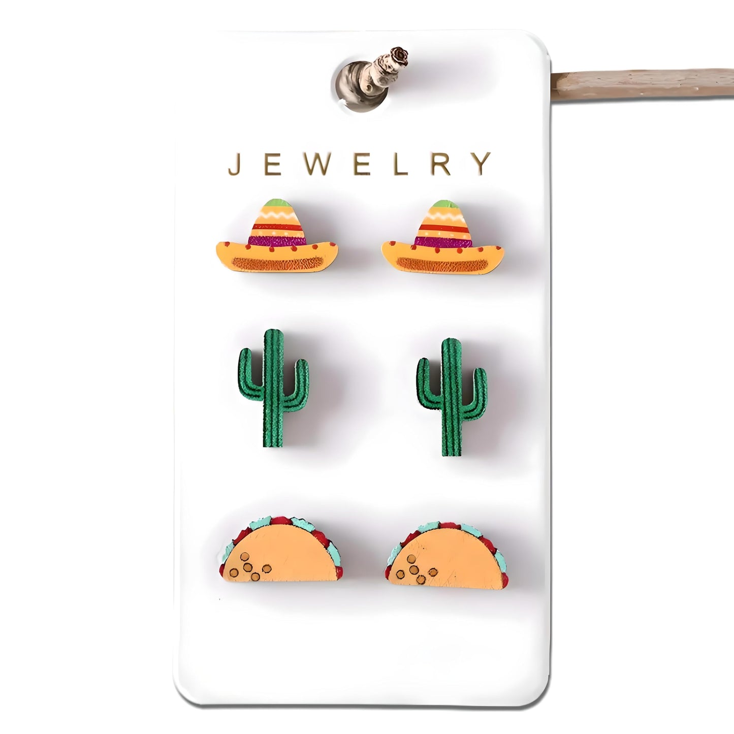 Cute Taco Stud Earrings Set, 3 Pairs of Mexican Cinco de Mayo Food Jewelry, Different Facial Expressions - 0.59 inch