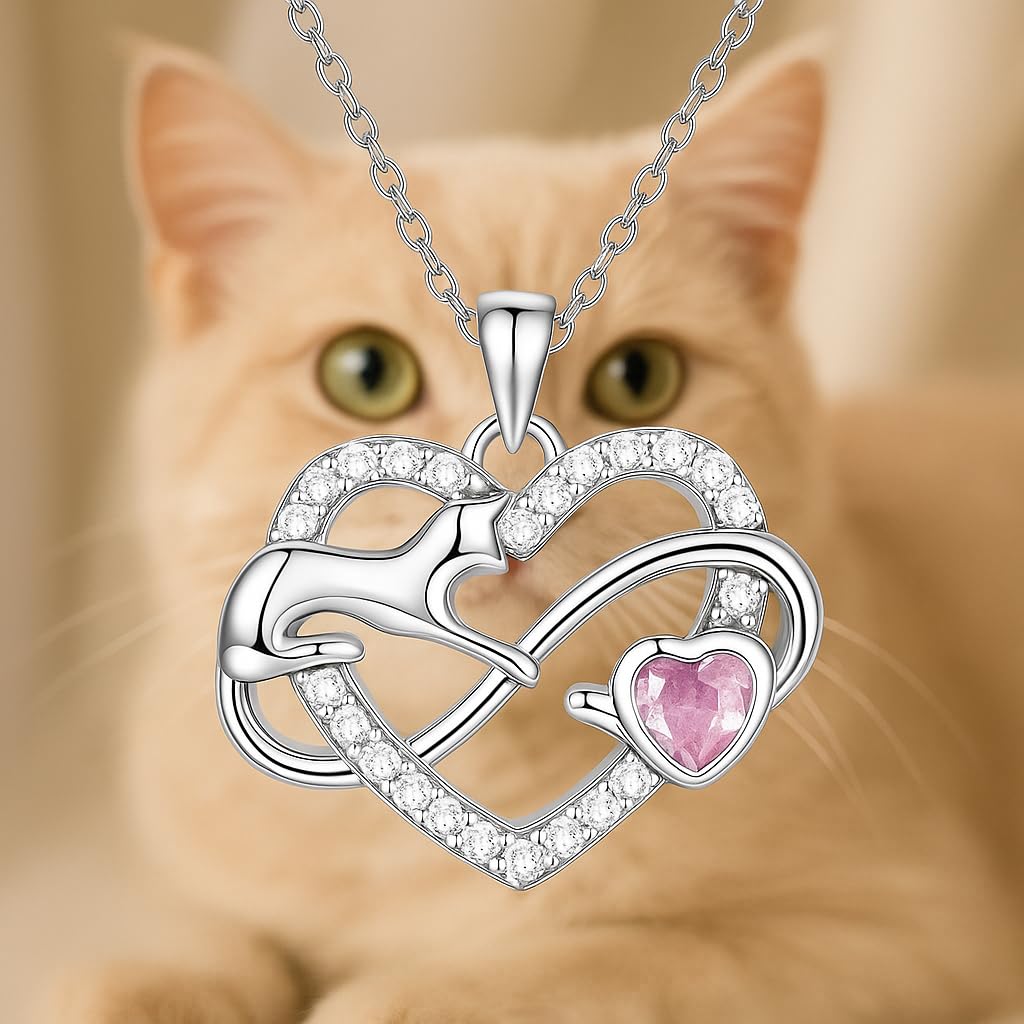 SUPAC Cute Cat Heart Necklace, With Black Kitten Sitting Together - Charming Heart Necklace in Rose Gold - Stylish Versatile Gift for Women & Party Accessory!