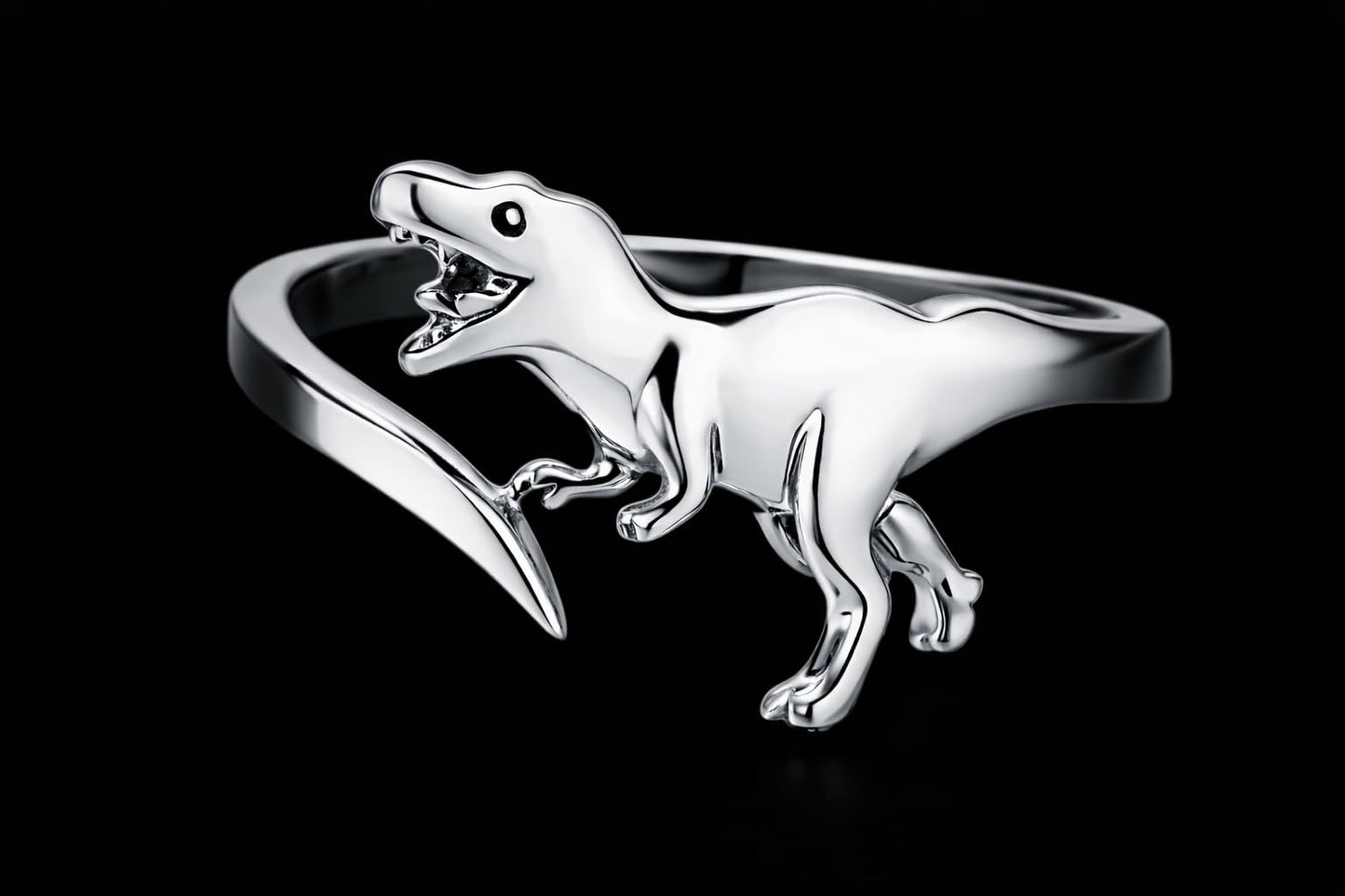 SUPAC Dinosaur T-Rex Adjustable Ring, Stainless Steel Cute Cartoon Design - Gift for Dinosaur Lovers