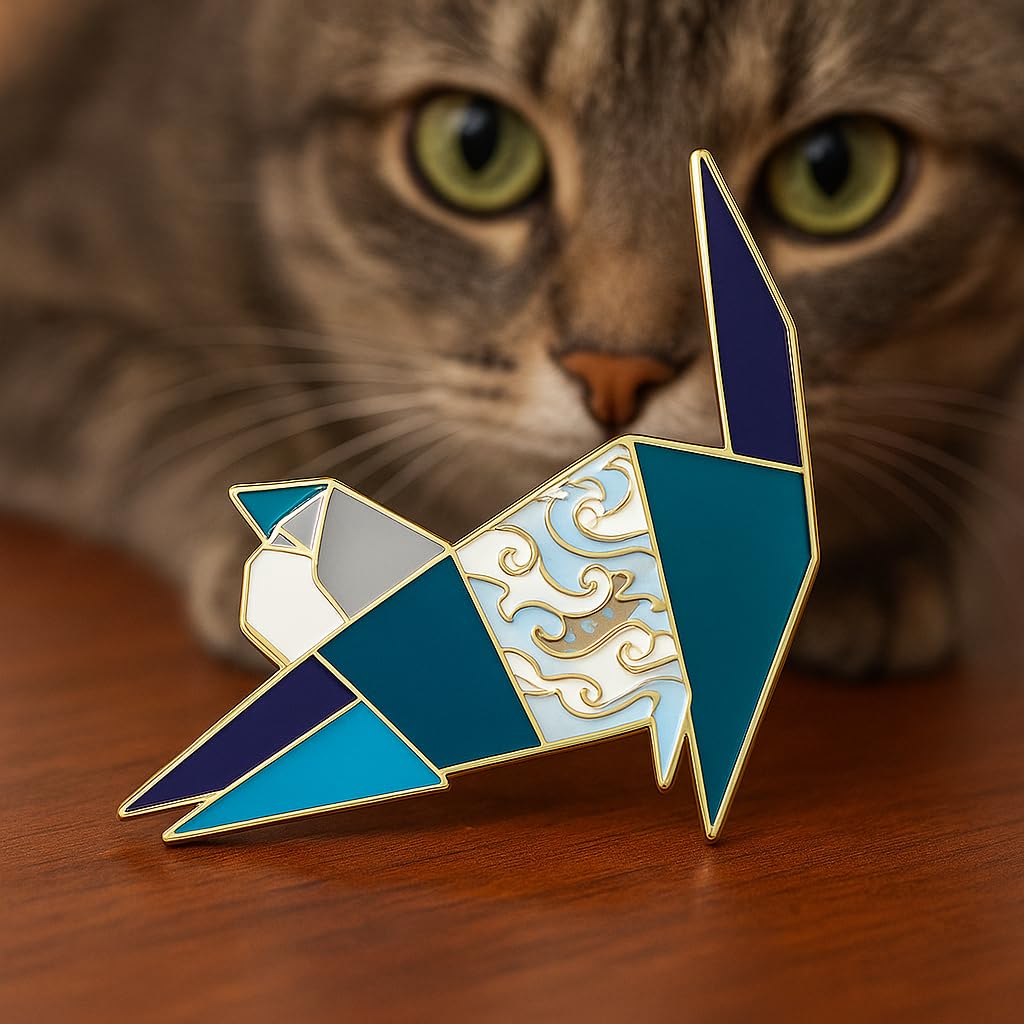 Dog Breed Pins - Geometric Australian Shepherd, Cat, Husky, Bernese Mountain, Enamel Pin, Modern Art Design, White and Purple - Badge for Men (Cat)