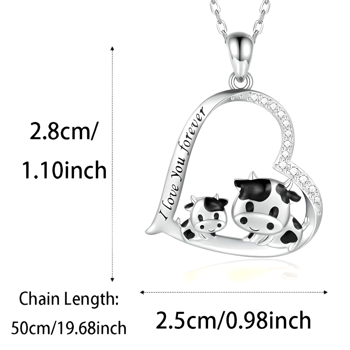 Blue Heart Shaped Mother and her Calf Cow Pendant Necklace for Women - Mother's Day Gift, Christmas, or Birthday Gift