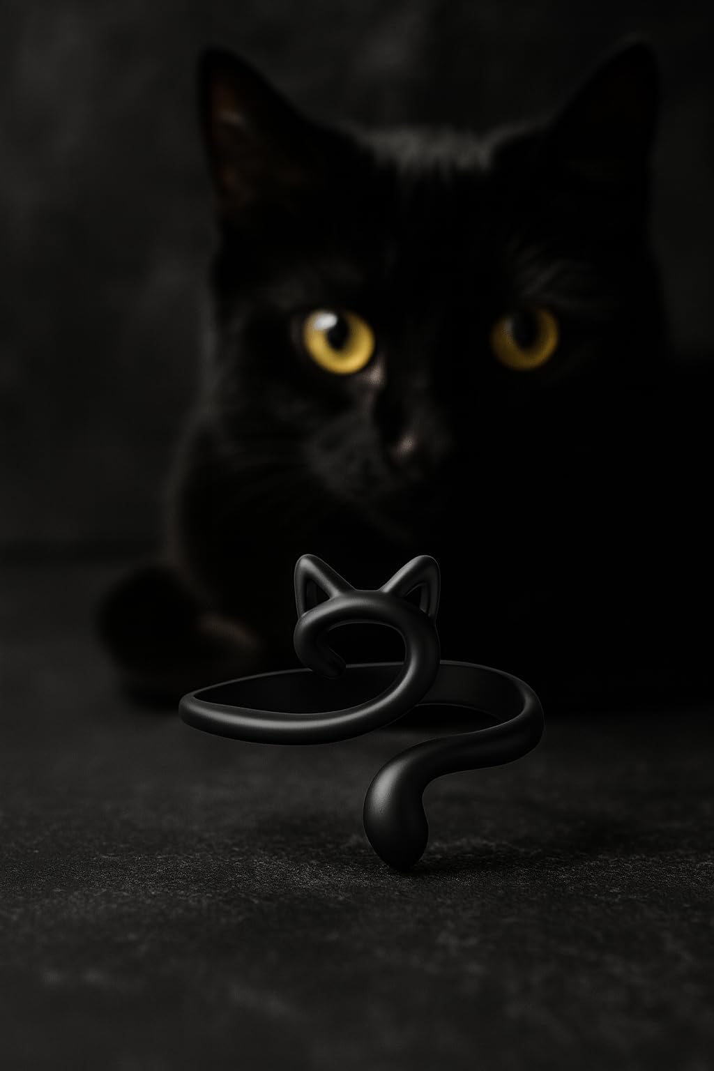 Adjustable Cat Ring, Black or Silver Options - 0.79 inch Width, Lovely Cats Animals Open Ring Jewelry for Women, Gift for Cat Lovers