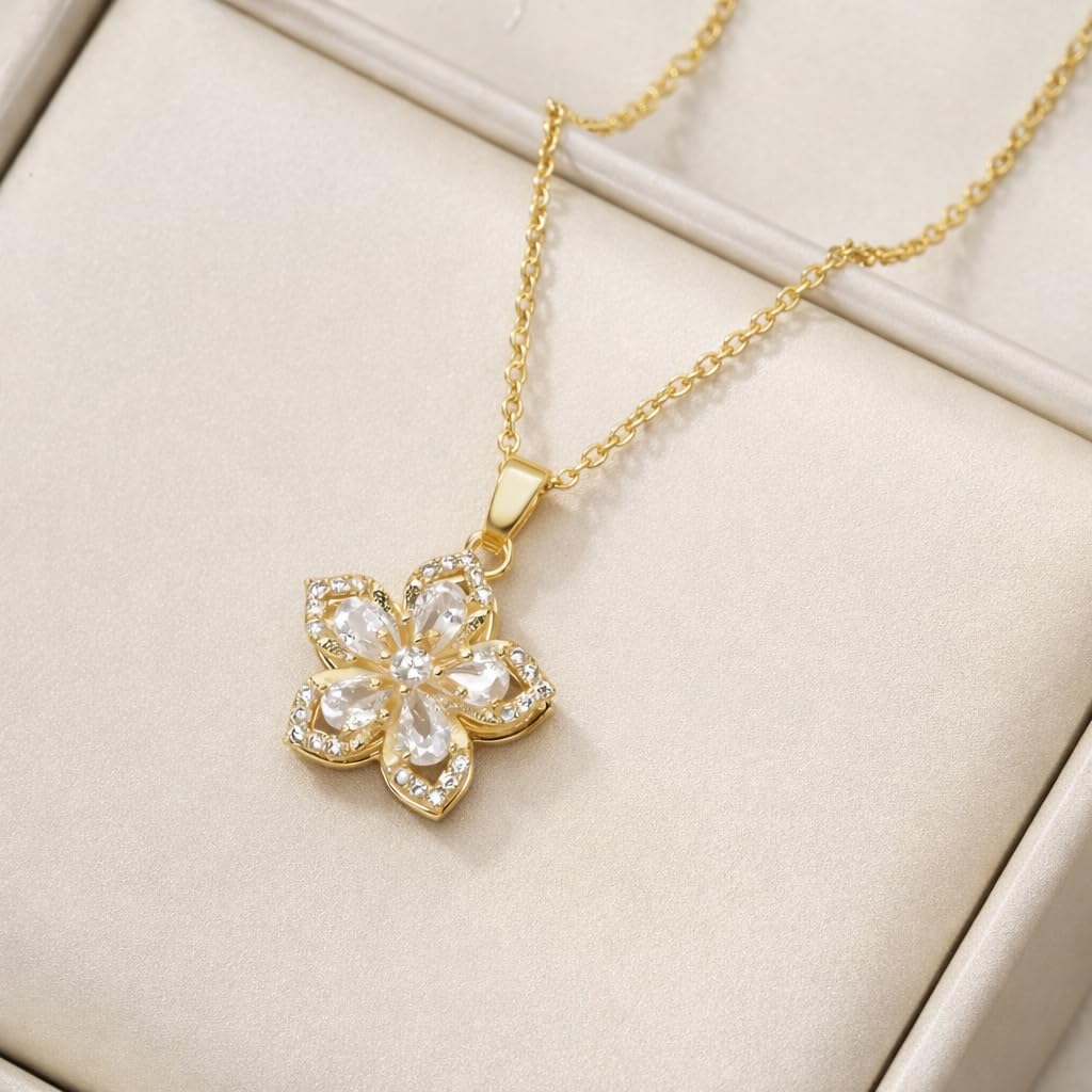 SUPAC Exquisite 360° Rotatable White Blossom Pendant Necklace - Fashion Decompression Jewelry with Adjustable Chain - Birthday Gift for Women, Lovers, Friends, and Family