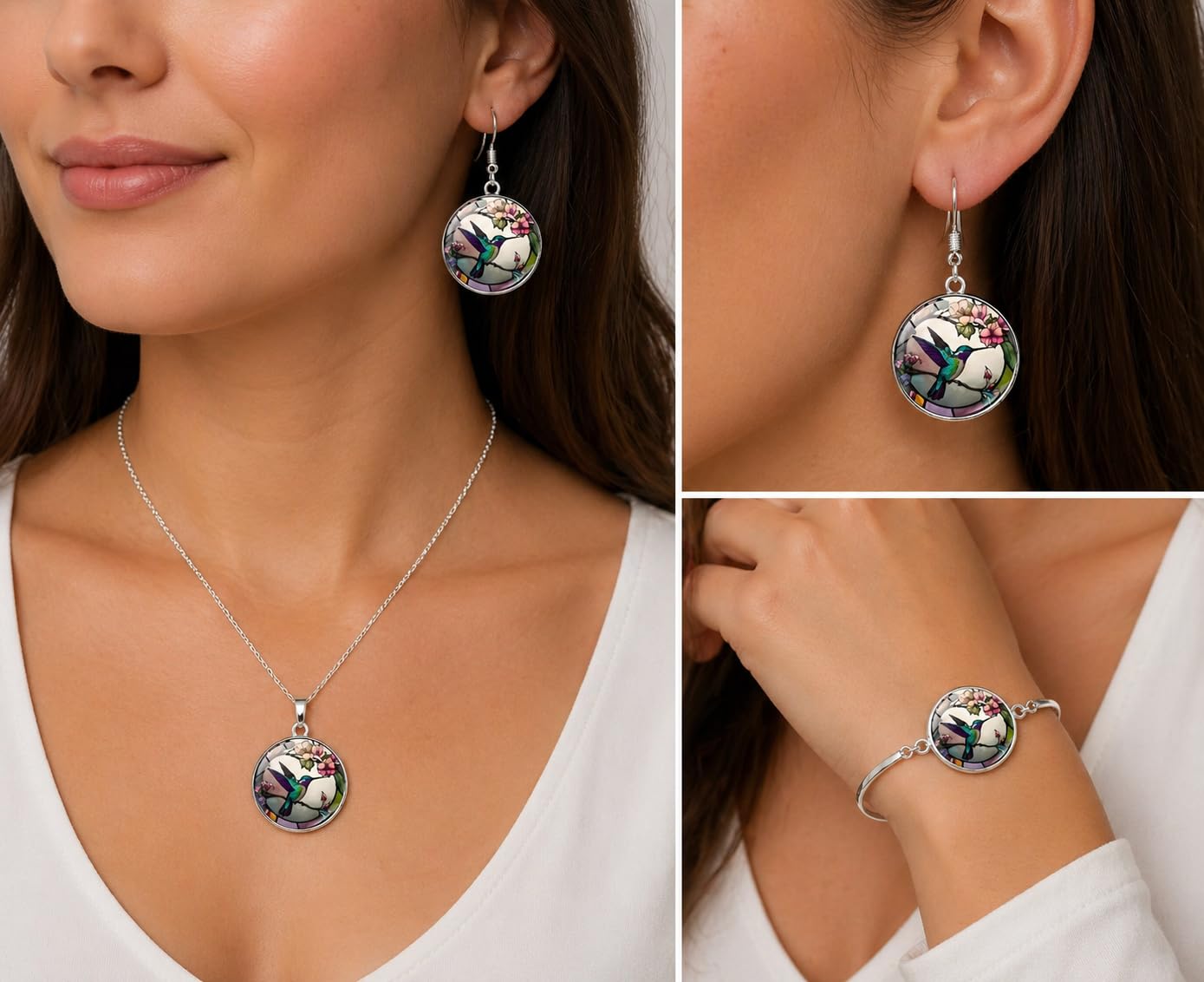 SUPAC Stunning Hummingbird Pendant Necklace - Two Humming Birds Searching for Flower - Fashionable Alloy Jewelry with Delicate Details - Birthday, Party, Gift Idea for Her