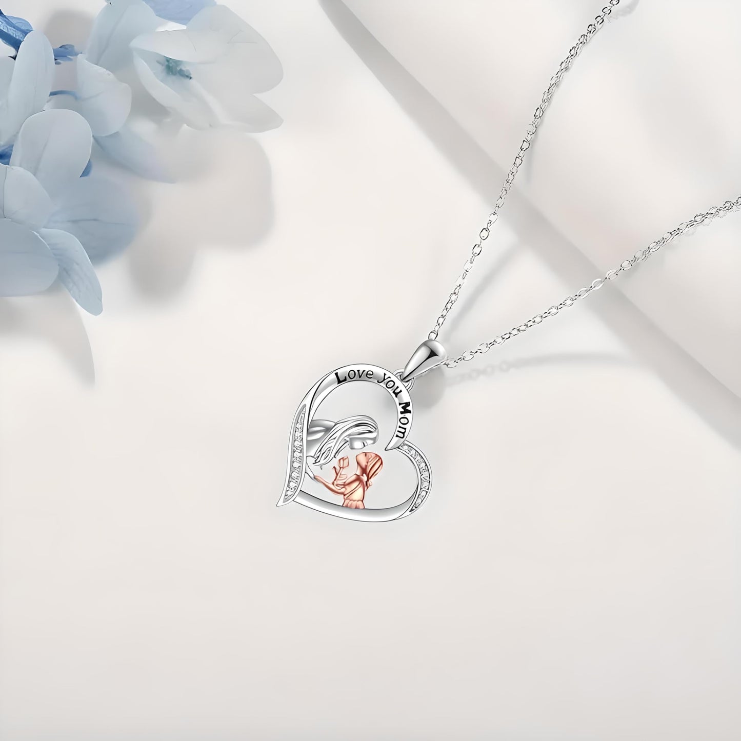 SUPAC Heart-Shaped Mother's Day Necklace, Family + Necklace Options with Crystal Accents, Pendant Gift, Silver and Gold-Tone, 'I Love You Always & Forever' Message (Mother + Daughter)