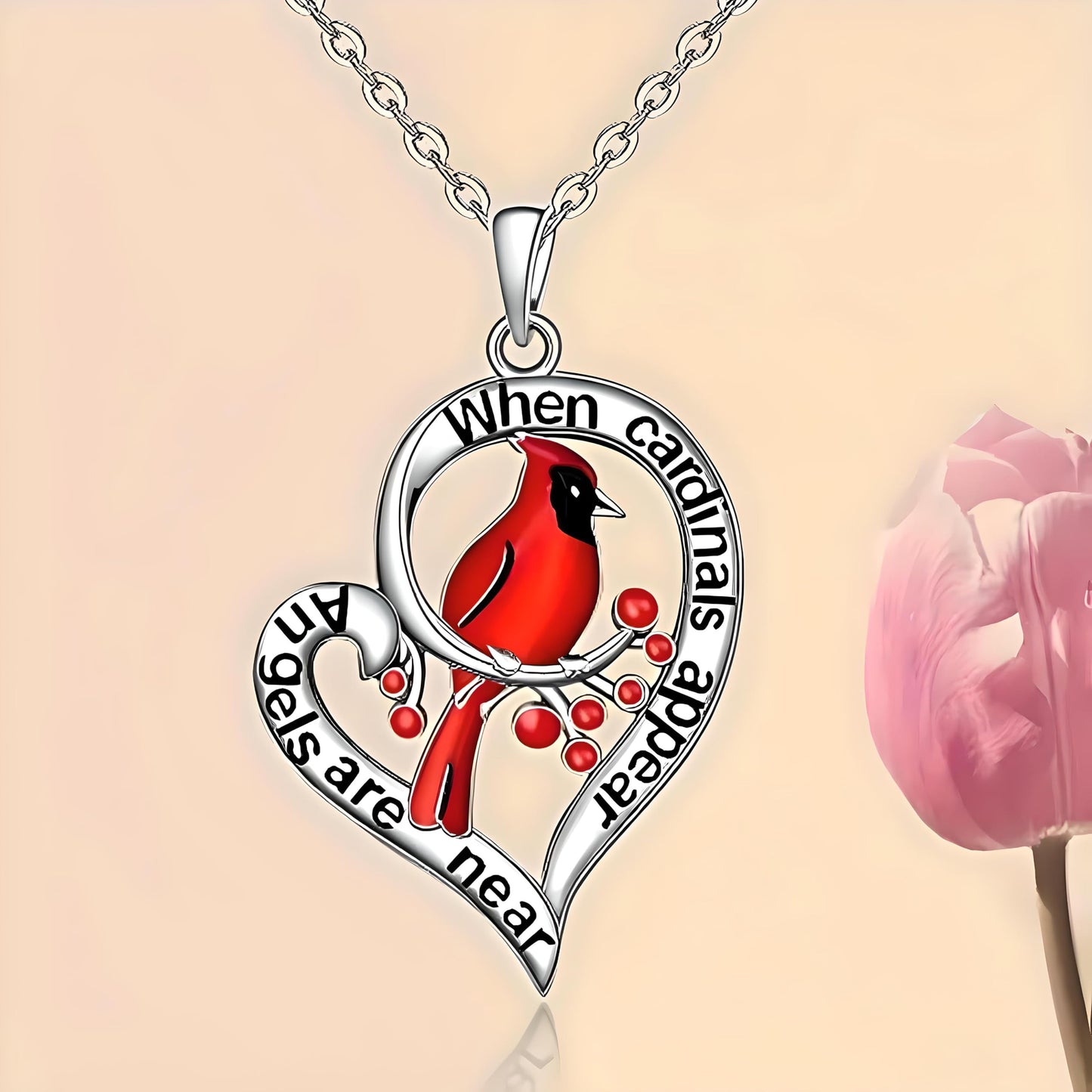 SUPAC Red Cardinal Wing Ring, and Necklaces, Silver-Plated 'I Am Always with You' Inspirational Message, Adjustable - Christmas, Party, or Birthday Gift