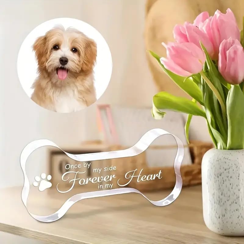 Glass Dog Bone Memorial Keepsake Plaque - Sympathy Bereavement Gift for Loss of Dog, Pet Loss Comfort Remembrance, Durable Acrylic Material- "Once by My Side Forever in My Heart"