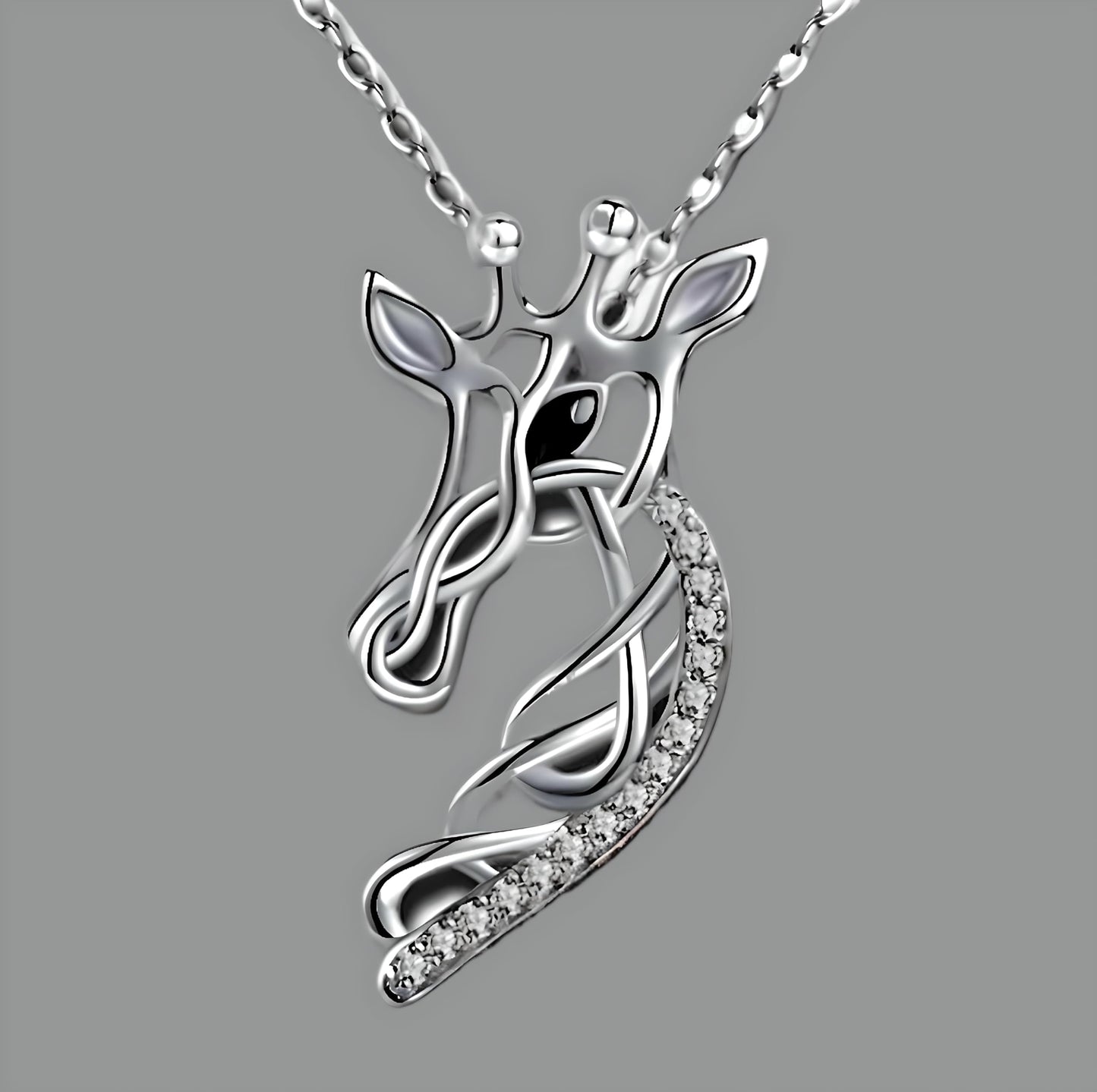 SUPAC Sterling Silver Tree of Life Giraffe Pendant Necklace, Blue Crystal Background, Gift for Animal Lovers! (Silver Giraffe Head)