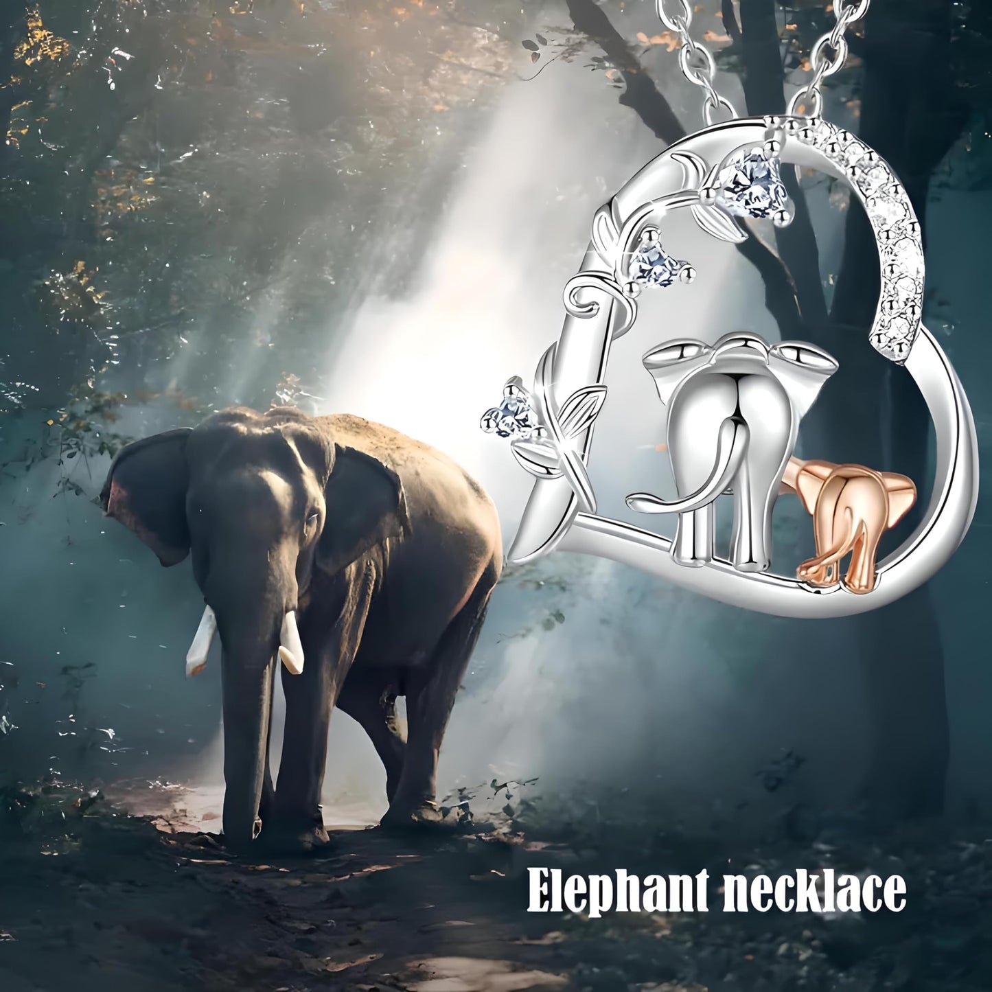 SUPAC Elephant Necklace, Silver Design - Elephant Lovers' Gift - Adjustable Vintage Elephant Ring with Turquoise Inlay – Unisex Boho Style Alloy Jewelry for Everyday & Party